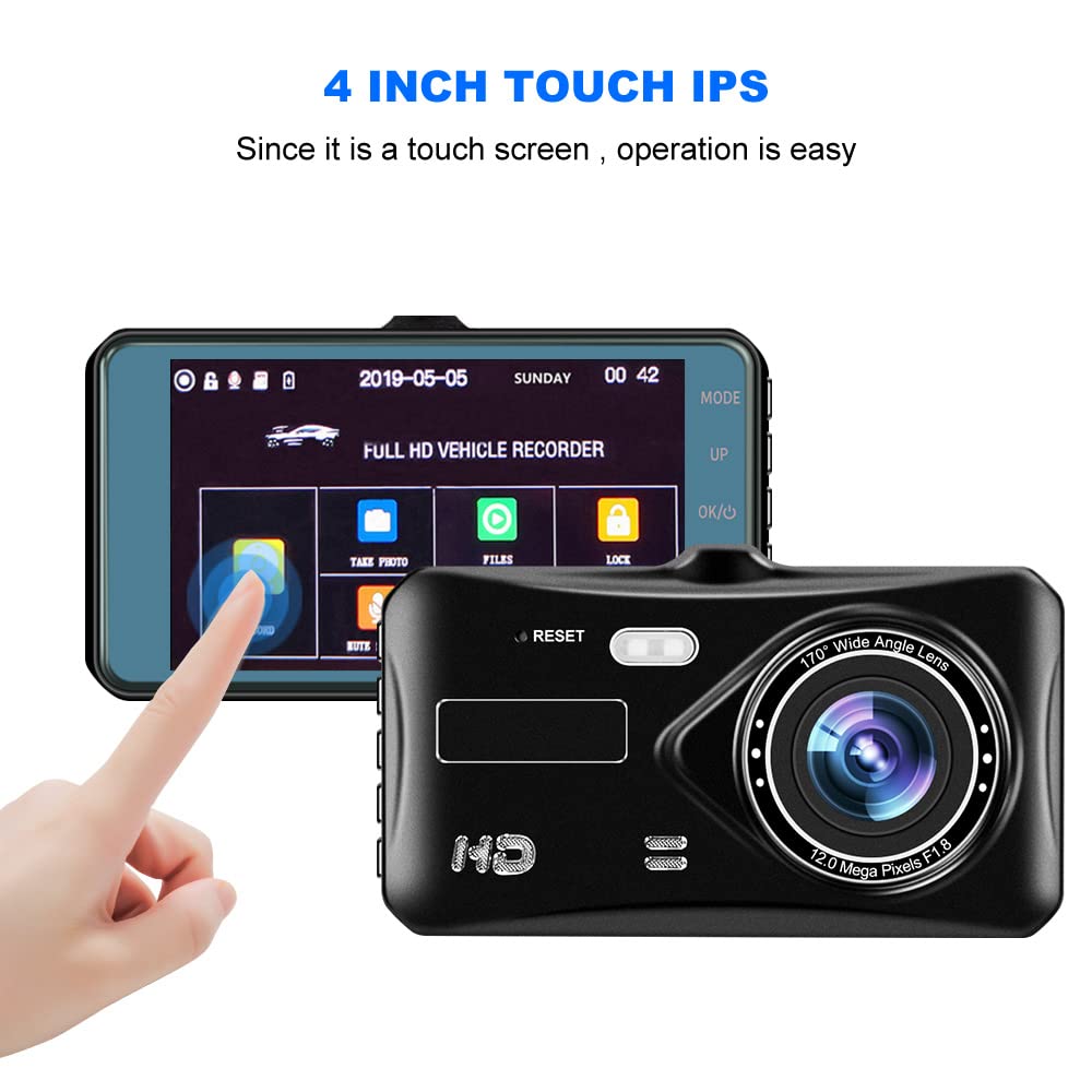 Full HD Car Dashcam Dual Camera with Recording, 4 Inch Display,170 Degree Wide Angle, G-Sensor Parking Monitor